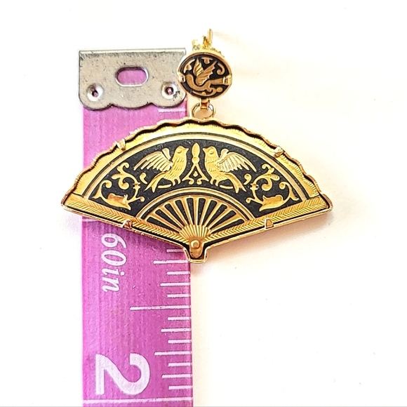 SOLD!!! DAMASCENE FAN SHAPED PIERCED EARRINGS - Picture 5 of 6